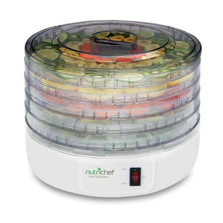 NutriChef Electric Countertop Food Dehydrator, Food Preserver - White