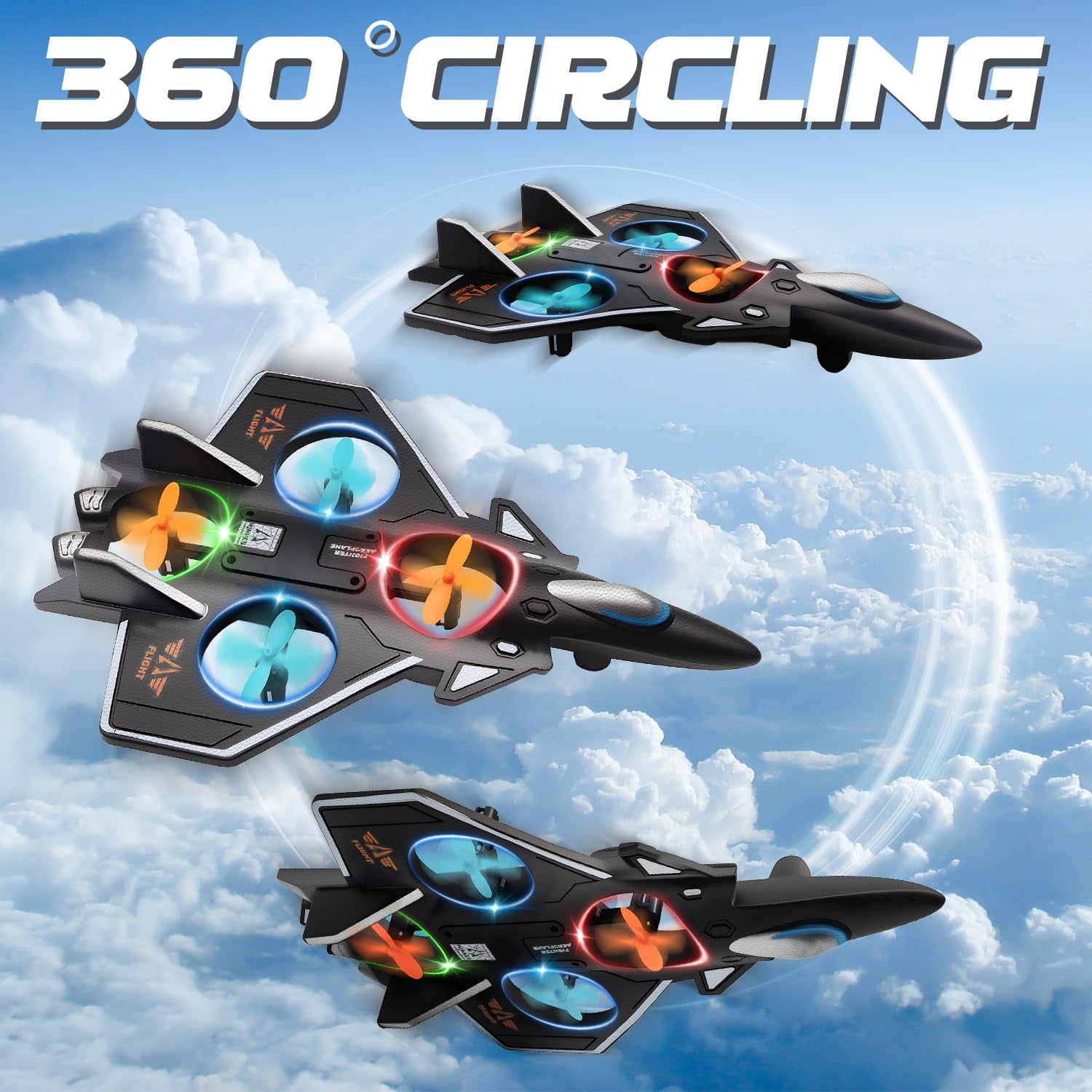 TBSCWYF Foam RC Plane, Remote Control Airplane for Kids 8-16, 360° Flip Stunt, LED Lights, 2 Batteries