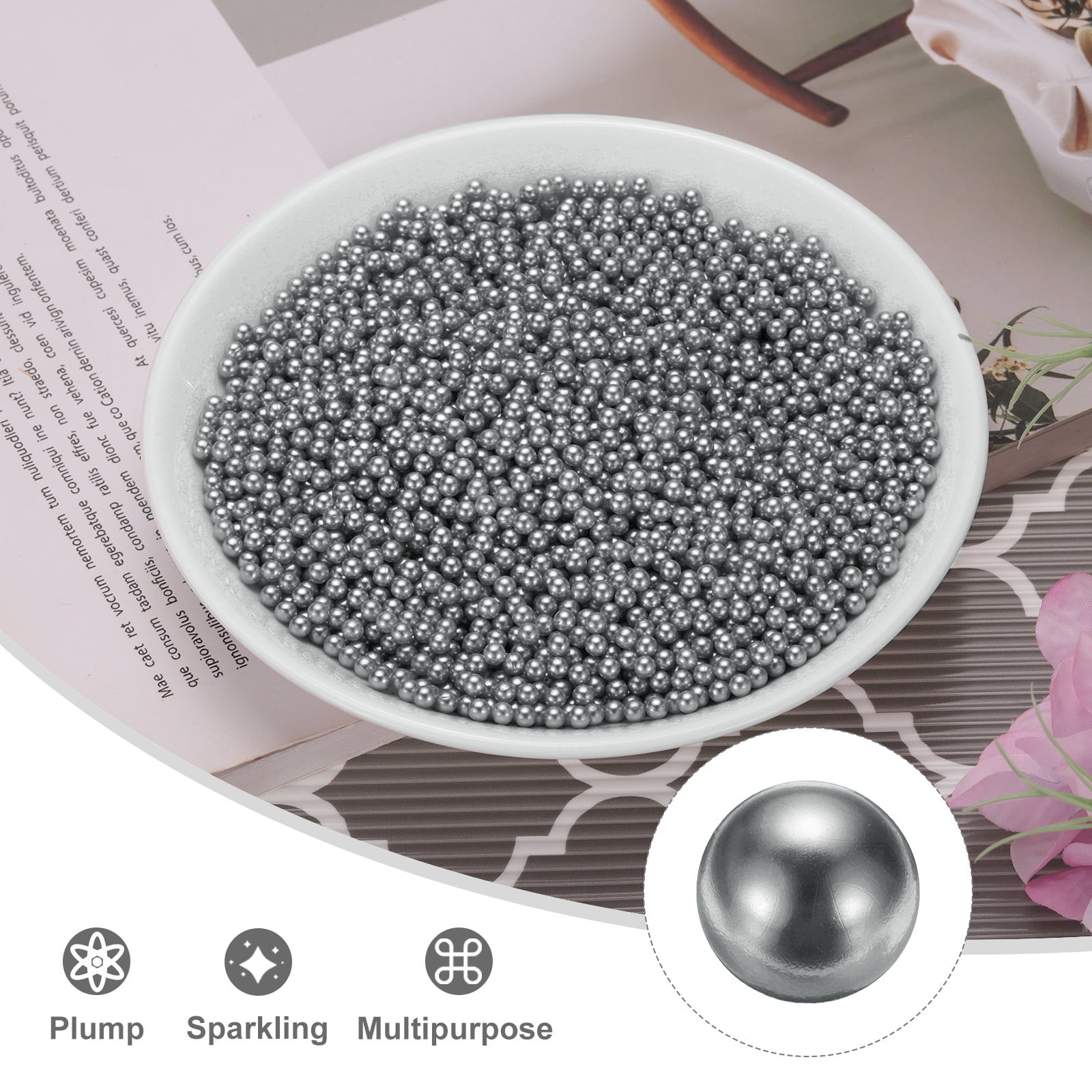 Unique Bargains Faux Pearl for Crafting No Hole Pearls for Vase Filler Silver Gray 5000Pcs