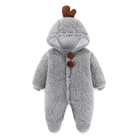 

Knosfe Infant Winter Solid Hooded Fleece Warm Long Sleeve Romper