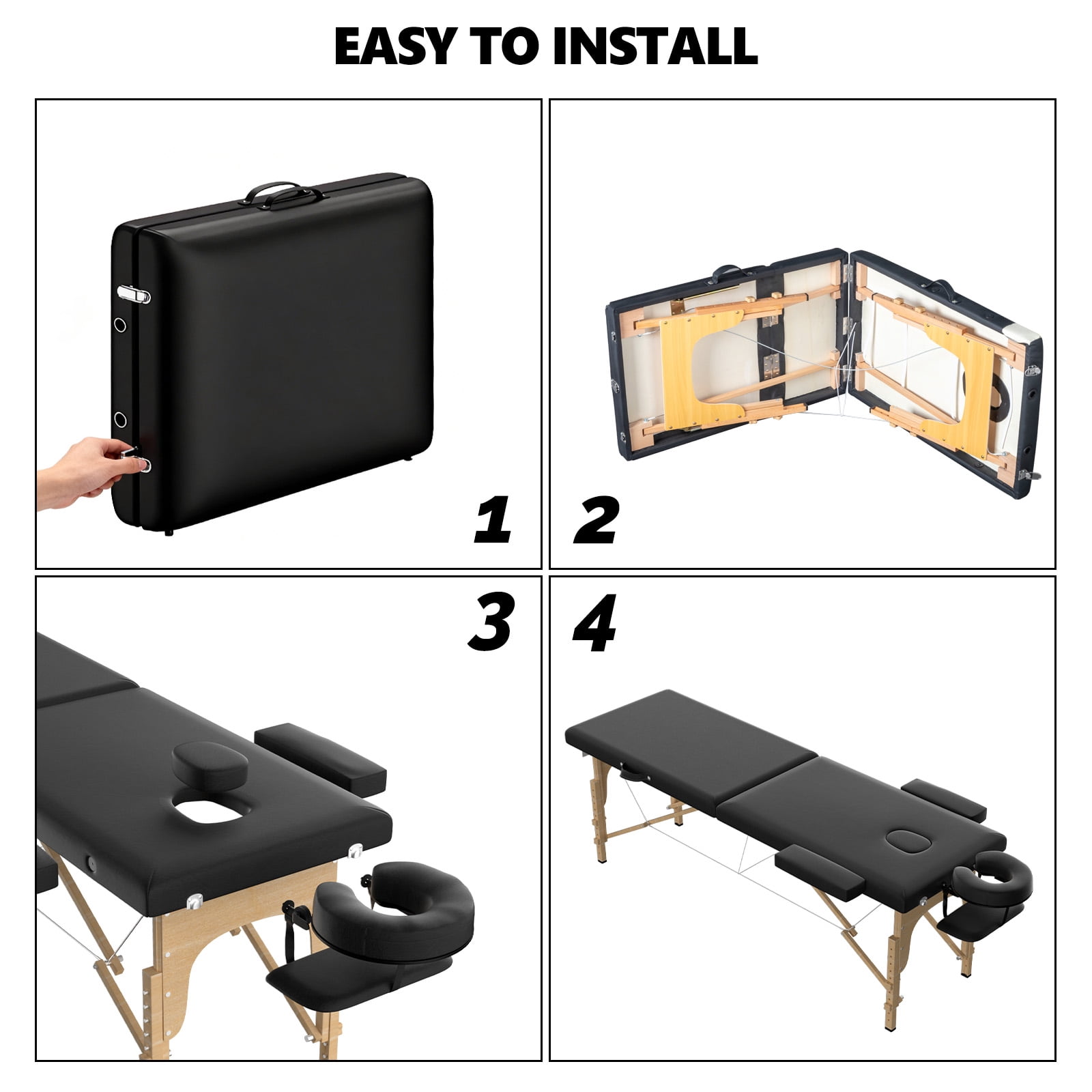 Ktaxon Foldable Massage Table, 24" Wide Spa Bed Portable 2 Fold with Adjustable Height, Black