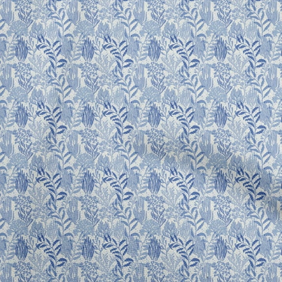 oneOone Cotton Flex Light Blue Fabric Leaves Sewing Material Print Fabric By The Yard 40 Inch Wide
