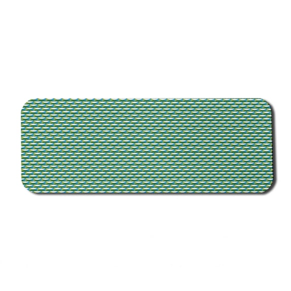 Abstract Computer Mouse Pad, Repetitive Pattern Ornamental Geometric Shapes Retro Influences, Rectangle Non-Slip Rubber Mousepad Large, 31" x 12", Emerald Blue and Apple Green, by Ambesonne
