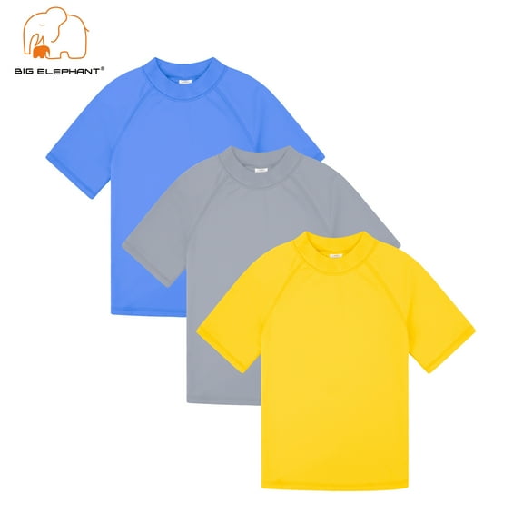 BIG ELEPHANT 3 Pack Kids Short Sleeve Rash Guard Shirt UPF 50 Protection Swimwear Quick Dry Swim T-Shirts Youth Rashguard