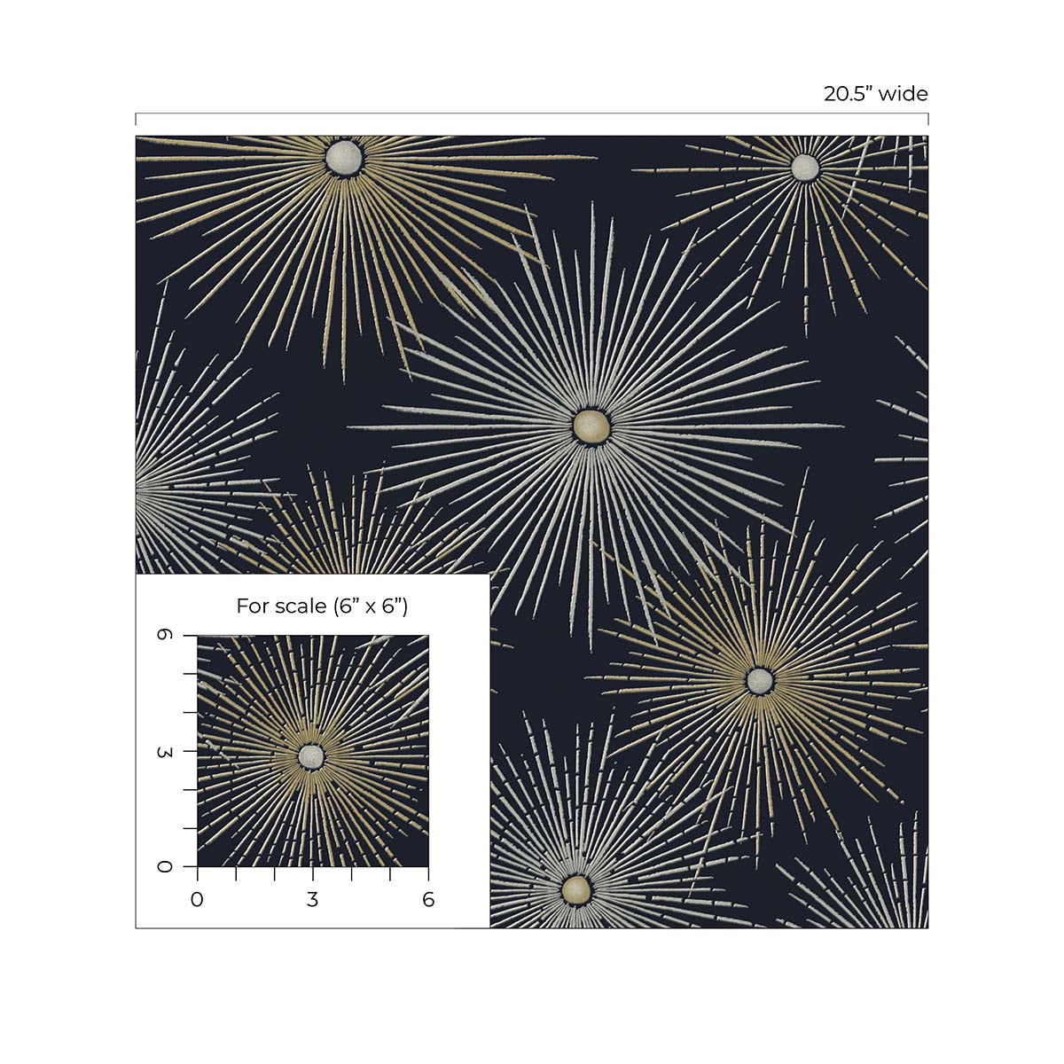 NextWall Midnight & Gold Starburst Geo Peel and Stick Wallpaper