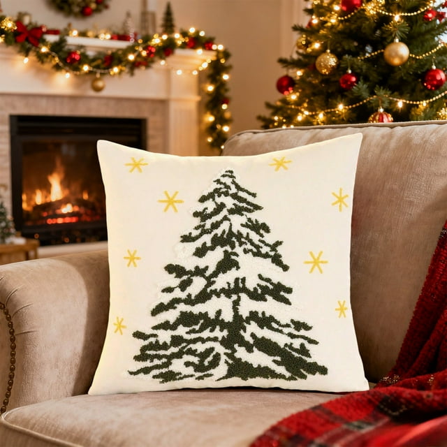 xihome Funda de cojn decorativa de terciopelo con bordado de rbol de Navidad, 45x45 cm, suave, para sof, cama, sala de estar, decoracin navideña