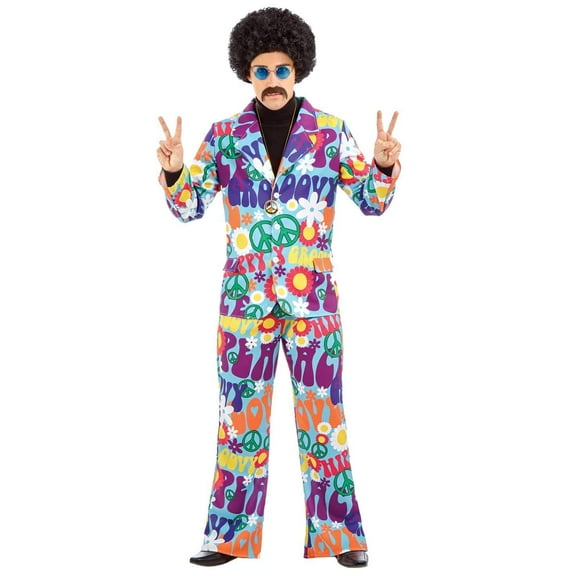 Fun Shack Groovy Hippie Suit Mens Halloween Costume For Mens Multicolored X-Large