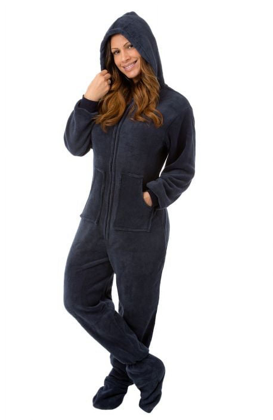 Big Feet Pjs Navy Blue Hoodie Plush Footed Pajamas - No Drop Seat ...