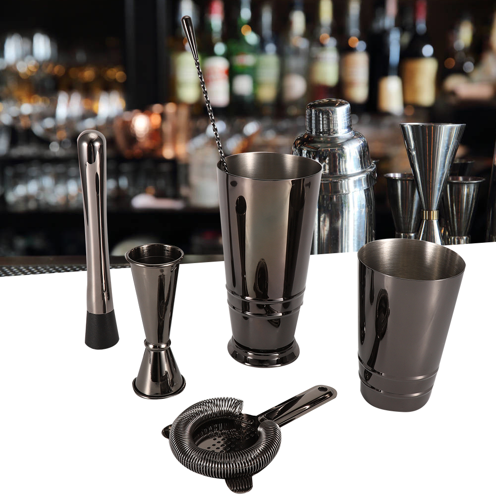 Tebru Shaker Set,Cocktail Set,5Pcs/Set Black Stainless Steel Boston