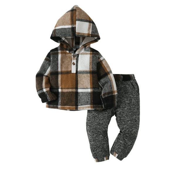 3T Baby Boys Clothes 4T Boys 2PCS Hoodie Outfits Set Toddler Boys Long Sleeve Plaid Top Pants Set Gray