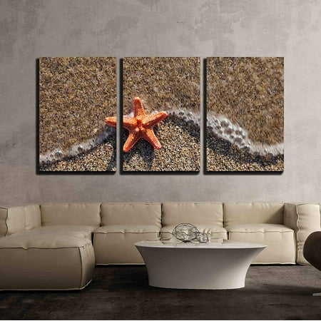 - wall26 - 3 Piece Canvas Wall Art - Summer Vacations - Starfish in Water Waves on Sea Sand Beach - Modern Home Decor Stretched and Framed Ready to Hang - 24