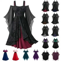 QATAINLAV Womens Halloween Cosplay Costumes Off Shoulder Bat Sleeve Gothic Dress Vintage Witch Medieval Punk Evening Outfit, Army Green, XL