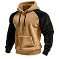thumbnail image 2 of GuangCheng Mens Color Block Fleece Hoodies,Pullover,Drawstring Hood,Sweatshirt with Kangaroo Pocket,Khaki,2XL, 2 of 6