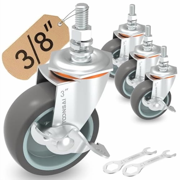 3 Inch Threaded Stem Caster Wheels Set of 4, Stem (3/8"-1.5"), 660LB Heavy Duty Transparent Bolt Castor for Metal Wire Shelves, Rack, Shelving, Shelf, Saferacks High-Elasticity Rubber Wheels