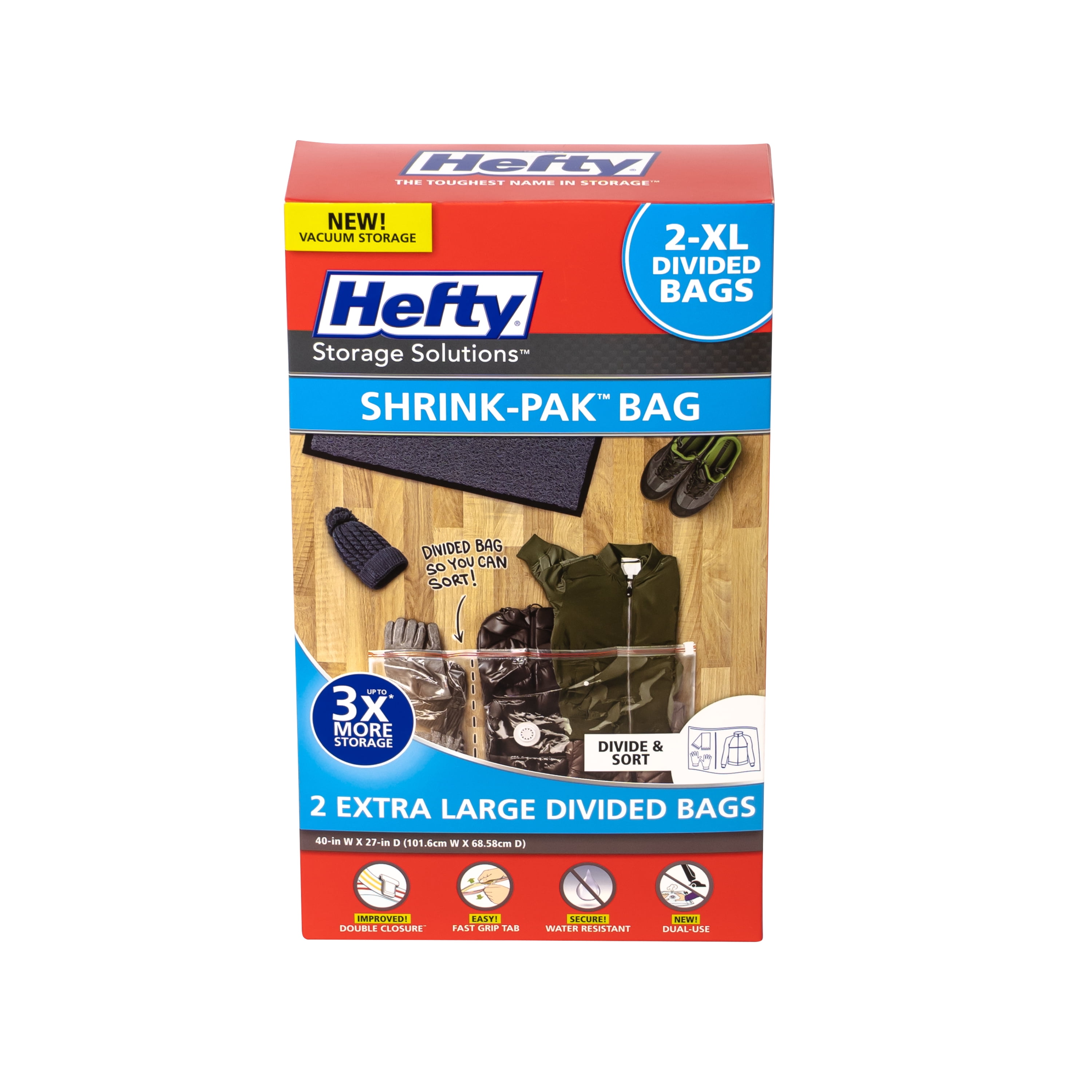 Hefty Storage Solutions Shrink Pak Bags 2 Total Large Divided Bags