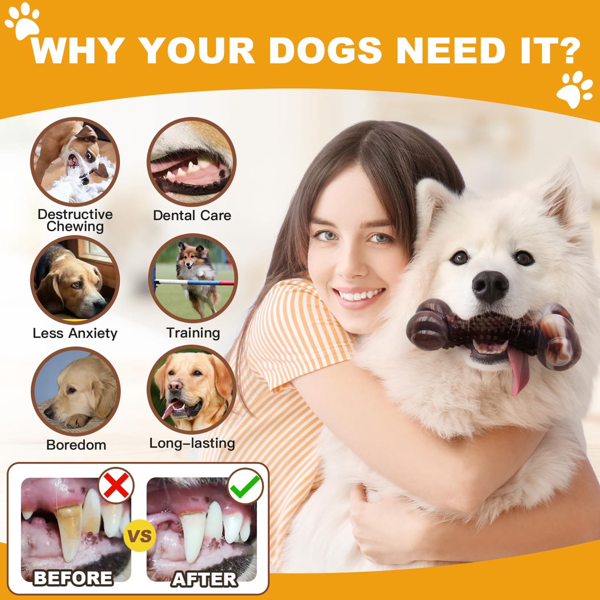 Durable nylon chew toy for aggressive chewers (all sizes), beef/bacon flavored, teeth-cleaning, indestructible bone. Multicolor.