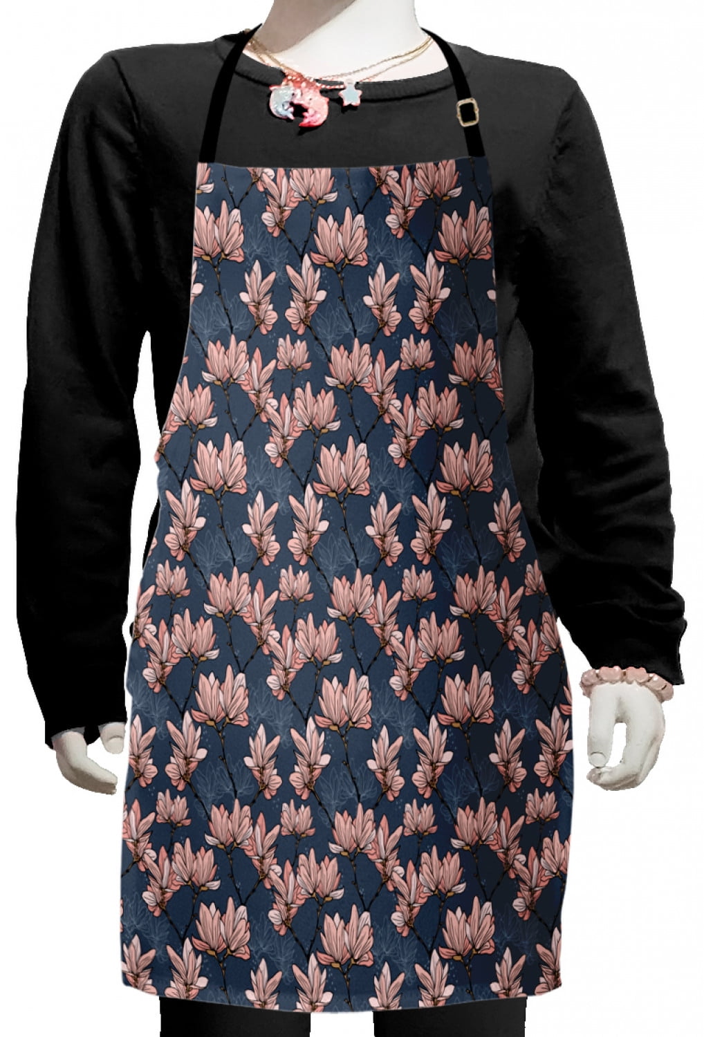 Flowers Kids Apron, Pattern with Magnolia Flowers in Japanese Style