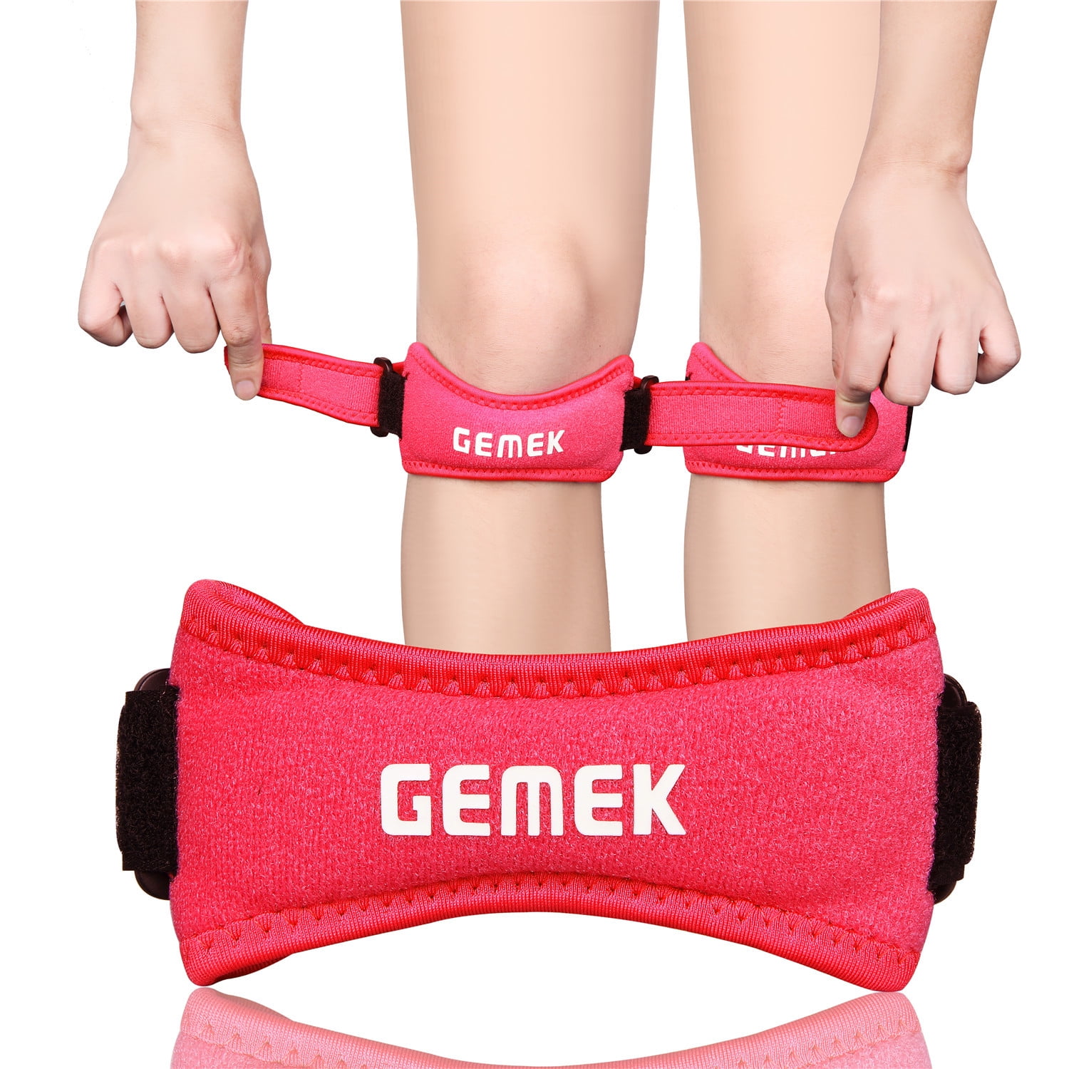 GEMEK Patella Tendon Knee Strap 2 Pack, Adjustable Knee Brace Tendon Support Band for Meniscus, Running, Jumpers Knee, Men & Women Knee Pain Relief Arthritis, Knee Pain Relief (Red)