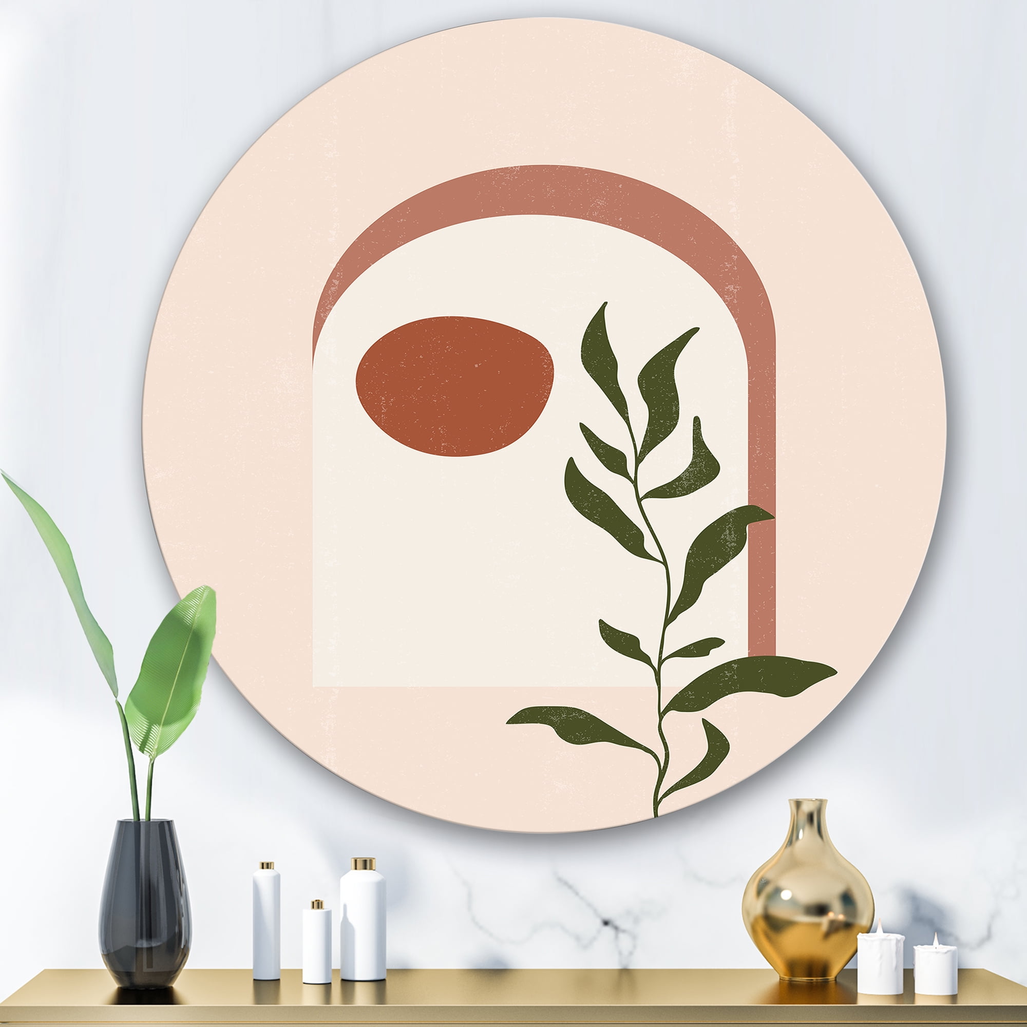 Designart 'Abstract Geometrical Leaf With Moon III' Modern Circle Metal Wall Art 36x36 - Disc of 36