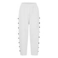 thumbnail image 4 of Fiaer,Women's Side Buttons Plus Size Capri Pants,Womens Loose Fit Straight Leg Slacks with Pockets,Ladies Lightweight Solid Breathable Trousers White XL, 4 of 5