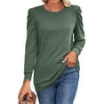 thumbnail image 6 of Women Autumn Winter New Loose Round Neck Pleated Long Sleeve Solid Top Shirt Women Running T Shirt Running Tee Shirts Women Long Sleeve for Women Tops Women Casual Shirts Summer Womens Turtleneck, 6 of 6