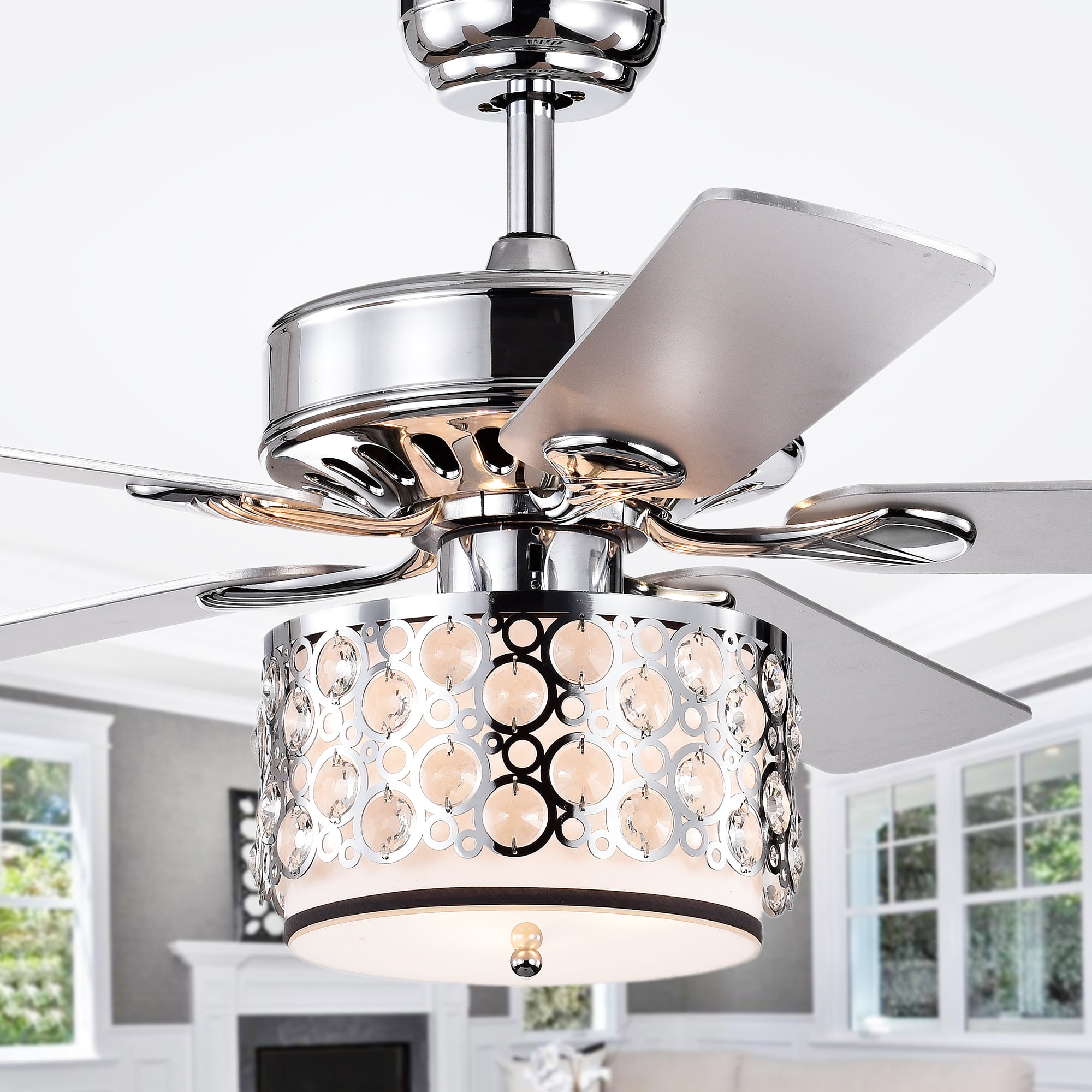 5 Blade Lighted Ceiling Fan With Chrome, 52 In Ceiling Fan With Remote
