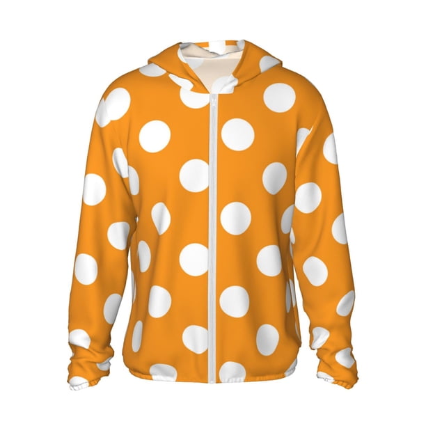 Fotbe Orange And White Polka Dot Chaqueta con Protección Solar UPF 50+ para Hombre y Mujer, Camisa con Capucha y Bolsillos-Large