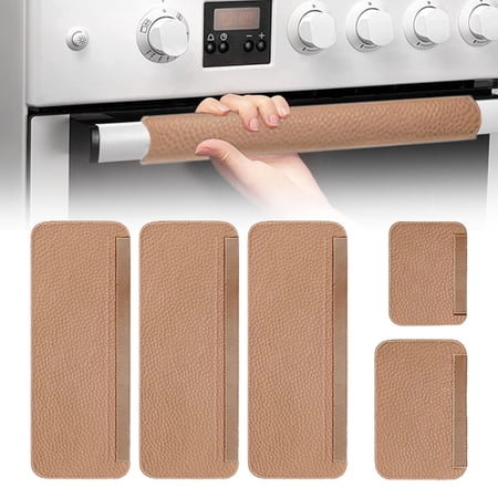 HWHCGZ Set of 5 Refrigerator Door Handle Covers, Adjustable Appliance Handle Covers, Microwave Oven Stove Dishwasher Handle Protector, Non Slip Fridge Handle Cover,Brown
