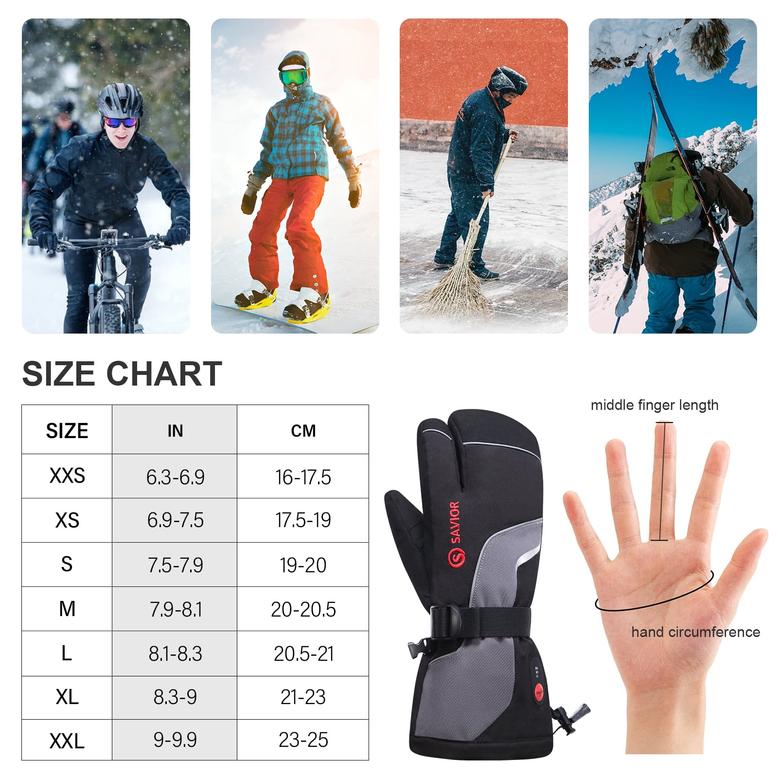 SAVIOR HEAT Heated Mittens for Men & Women – Rechargeable 7.4V 2200mAh, Touchscreen Waterproof Ski Gloves for Skiing, Snowboarding, Camping, Hiking