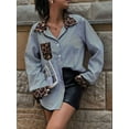 thumbnail image 5 of Women'S Striped Leopard Print Long Sleeve Blouses Cheetah Button Down Collared Shirts Blue M, 5 of 7
