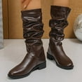 thumbnail image 5 of Lovzfmll Knee High Boots Women, Stacked Knee High Riding Wrinkle, Block Low Heel Round Toe Leather Boots Casual Fall Brown Boots, 5 of 9