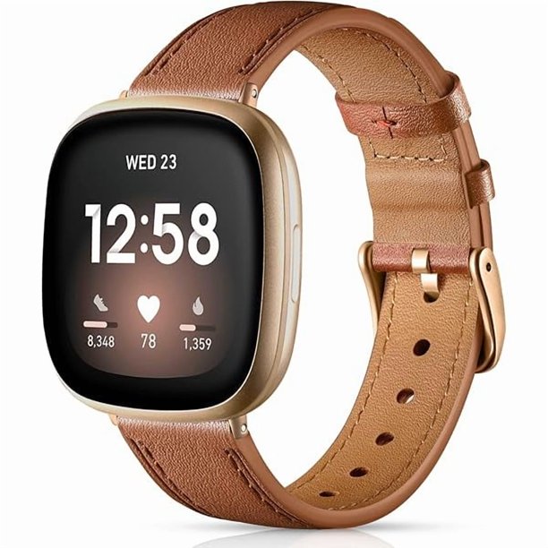 wonima44 Compatible with Fitbit Sense/Fitbit Versa 3 Bands Women Men, Soft Top Grain Genuine Leather Band Replacement Wristbands Slim Strap Accessories for Fitbit Versa 3/Versa 4/Sense/Sense 2 Watch