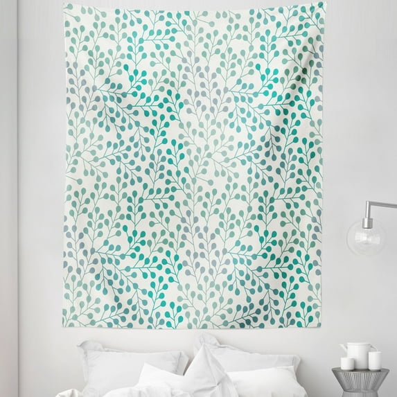 Romantic Tapestry, Branch in Old Fashioned Romantic Minimalist Style Simplistic Art Print, Fabric Wall Hanging Decor for Bedroom Living Room Dorm, 5 Sizes, Teal Slate Blue, by Ambesonne