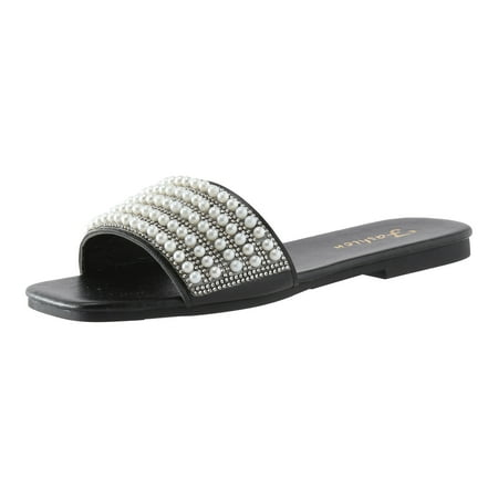 

Cathalem Fashion Spring Summer Women Slippers Flat Bottom Lightweight Pearl Solid Open Toe Comfortable Casual Style Black 39
