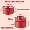 thumbnail image 3 of Electric Hot Pot, 1.5L Mini Instant Non-stick Pot Ramen Cooker with Steamer, Electric Cooking Pot with Over-Heating Protection, Multi-Functional Lazy Pot for Pasta Egg Rice Oatmeal, Soup, Red, 3 of 10