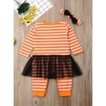 thumbnail image 5 of Bagilaanoe Newborn Baby Boys Halloween Jumpsuit Pumpkin Striped Long Sleeve Bodysuit + Beanie 3M 6M 9M 12M 18M Infant Fall One Piece Romper, 5 of 9