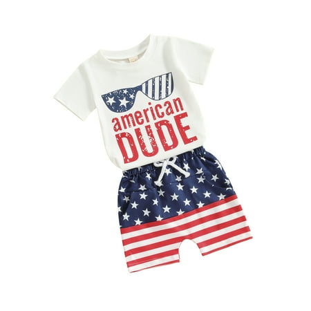 

Mioliknya Baby Boy 4th of July Outfits Short Sleeve Tops + Star Print Shorts