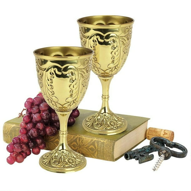 Design Toscano The King's Royal Chalice Embossed Brass Goblets Set of