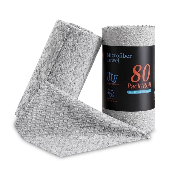 Jessy Home 80 Pack Textured Microfiber Clean Cloth Roll,Tear Away 12"x12" Reusable Paper Towel Lint Free Rags & Durable Dish Cloth, Absorbent Shop Towels for Kitchen,Car,Window