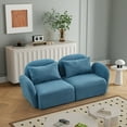 thumbnail image 2 of Loveseat Sofa with Two Pillow, Modern Teddy Fabric Petal Loveseat with Curved Armrests and Backrests, Comfy Living Room Sofa Furniture, Blue, 2 of 7