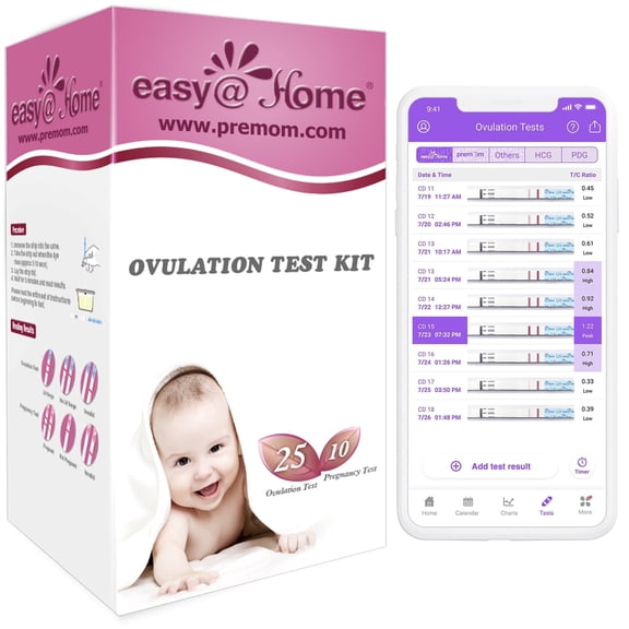 Easy@Home Ovulation & Pregnancy Test Strips Kit - 25 LH Ovulation Strips   10 HCG Pregnancy Tests - Accurate Fertility Tracker (OPK) - Compatible with Premom App