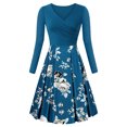thumbnail image 1 of SMihono Robe Maxi Bohème d'Été pour Femmes Grande Taille Robe de Mode Élégante Ligne A Manches Longues Col en V Imprimé Floral Robe de Plage, 1 of 5