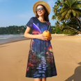 thumbnail image 4 of Balery Jungle Path Glowing Mushrooms Vestidos sueltos de manga corta para mujer, vestidos de verano 2025, vestidos casuales de corte A con vuelo., 4 of 6