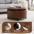 thumbnail image 5 of HASLE 30Inch Round Storage Ottoman with Tray, Modern Tufted Leather Circle Coffee Table with Storage, Upholstered Ottoman with Removable Top for Living Room, Bedroom, Leather Coffee, 5 of 8