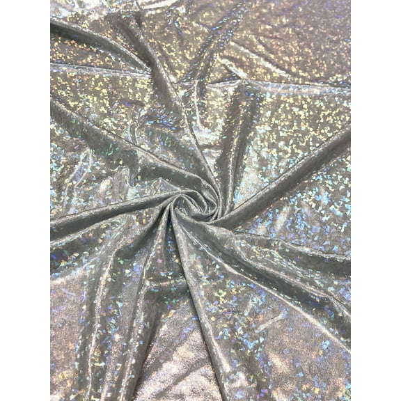 Nylon Spandex 4 Ways Stretch Shatter Glass Mystique Fabric by The Yard or Bulk (Silver)