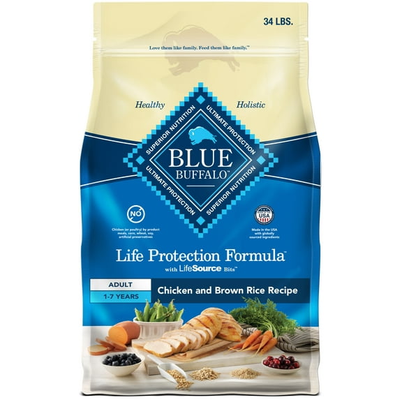 Blue Buffalo Life Protection Formula Adult Dry Dog Food, Chicken & Brown Rice, 34 lbs.