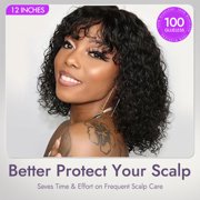 10in Water Wave Minimalist Lace Glueless Short Curly Wig with Bangs