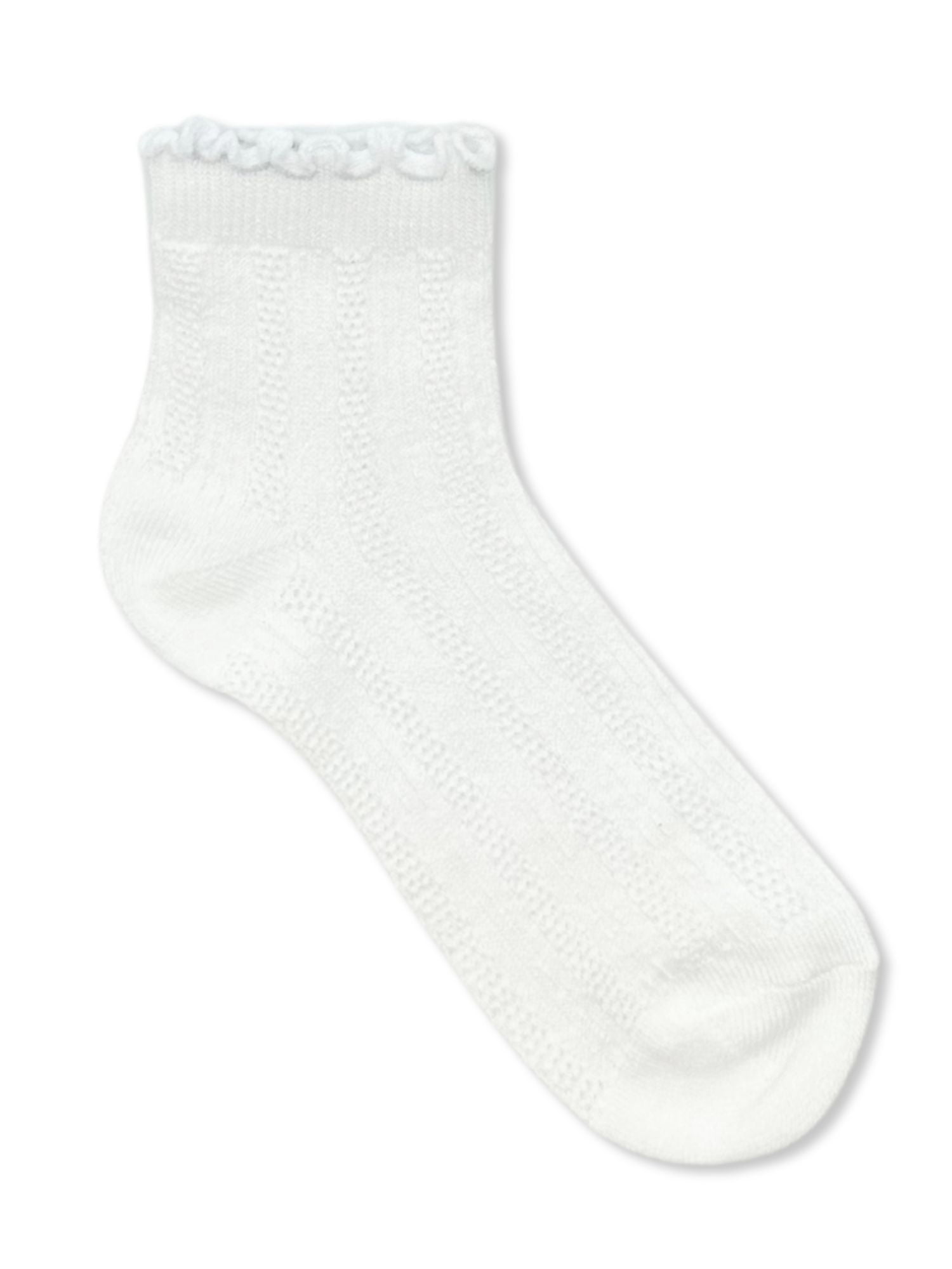 Wonder Nation Girls' Textured Lettuce Edge Ankle Socks, 3-Pack, Sizes S-L