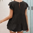 thumbnail image 2 of T-shirt Femme Été Dentelle Col Rond Manches Courtes Coton Décontracté Ample, Noir, G, 2 of 8