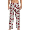 thumbnail image 2 of Goofa Leaves And Anemone Flowers In Red Grey Printed Soft Pajama Pants for Men, Wide Leg Comfy Casual Lounge Yoga Pants-Medium, 2 of 9